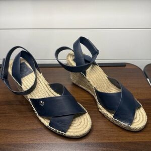 Tory Burch Navy Espadrille Wedge Sandals